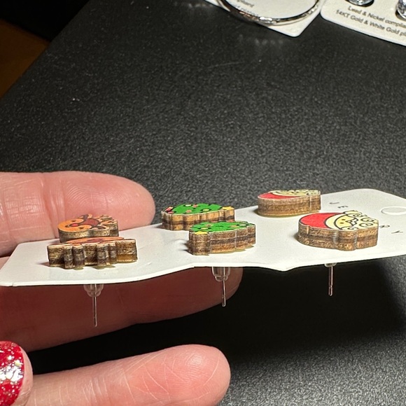 Festive Holiday Earrings Set - Red, Green, Brown - Picture 2 of 7